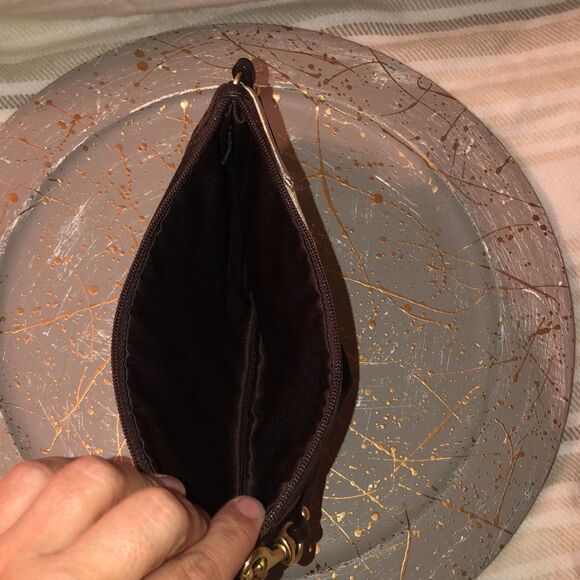 Coach Tan Brown Gold Coach Logo Patchwork Clutch Wristlet - Picture 8 of 10